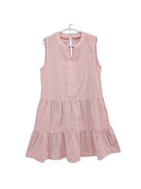 Vineyard Vines Harbor Tiered Dress Girls Pink White Stripe Sleeveless Size M
